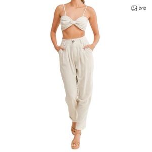 MARBLE Women's Cream Pleated Trousers